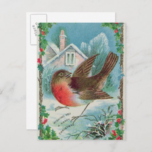 Carte de Noël représentant un robin (Devant / Derrière)