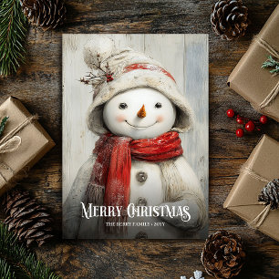 Carte de Noël rétro aquarelle rouge et blanc avec