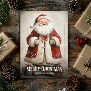 Carte de Noël rétro aquarelle rouge et blanc Santa