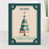 Carte de Noël rétro avec design d'arbre géométriqu (Devant)
