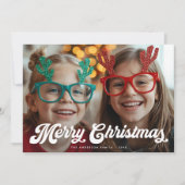 Carte de Noël Rétro Blanc Script Une Photo (Devant)