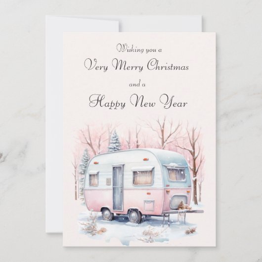 Carte de Noël Retro Camper personnalisable (Devant)