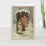 Carte de Noël Retro German Fröhliche Weihnachten<br><div class="desc">Carte de voeux de Noël allemande vintage / victorienne.  Deux adorables chats dans la neige !  Fröhliche Weihnachten !  Joyeux Noël!</div>