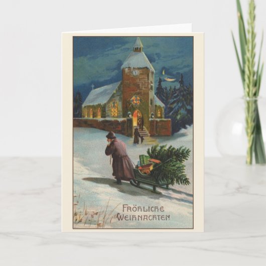 Carte de Noël Retro German Fröhliche Weihnachten (Devant)