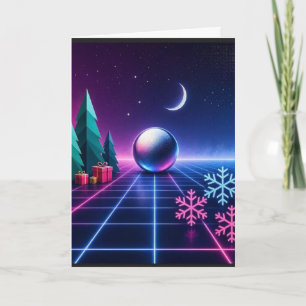 Carte de Noël rétro néon en grille