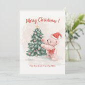 Carte de Noël rétro Pink Teddy Bear (Debout devant)