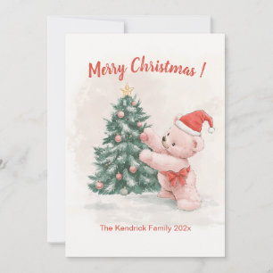 Carte de Noël rétro Pink Teddy Bear
