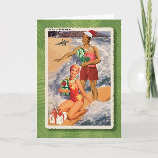 Carte de Noël rétro pour les surfeurs heureux (Devant)