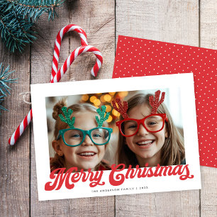 Carte de Noël Retro Red Script Merry Christmas Une