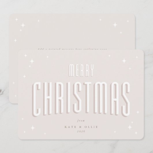 Carte de Noël rétro rose pâle à étoiles plates (Devant / Derrière)