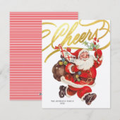 Carte de Noël rétro Santa Gold Script Cheers sans (Devant / Derrière)
