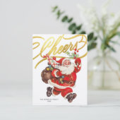 Carte de Noël rétro Santa Gold Script Cheers sans (Debout devant)