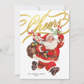 Carte de Noël rétro Santa Gold Script Cheers sans (Devant)