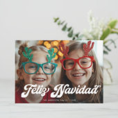 Carte de Noël Retro White Script Feliz Navidad Une (Debout devant)