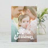 Carte de Noël Retro White Script Merry Christmas O (Debout devant)