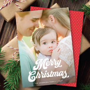 Carte de Noël Retro White Script Merry Christmas O