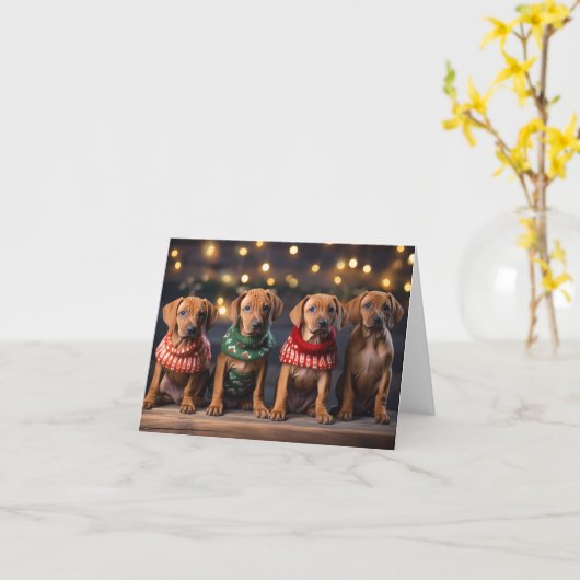 Carte de Noël Rhodesian Ridgeback Puppies (Fleur jaune)