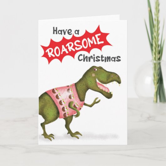Carte de Noël "Roarsome" pour dinosaure T.rex (Devant)