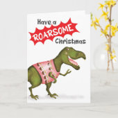 Carte de Noël "Roarsome" pour dinosaure T.rex (Fleur jaune)