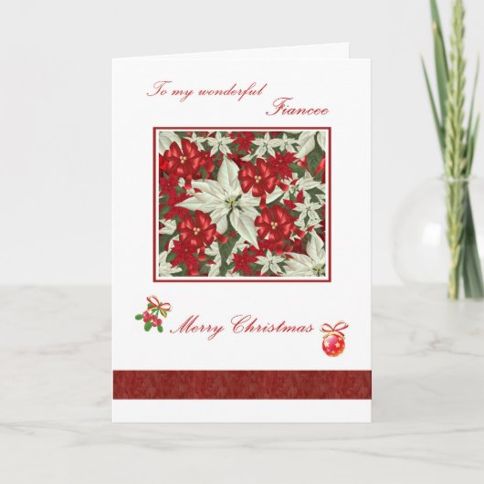 Carte de Noël romantique pour Fiancée - Poinsettia (Devant)