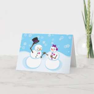 Carte de Noël romantique Snowman et Snowgirl