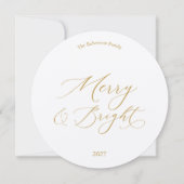 Carte de Noël ronde avec écriture dorée et couronn (Devant)