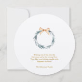 Carte de Noël ronde avec écriture dorée et couronn (Dos)