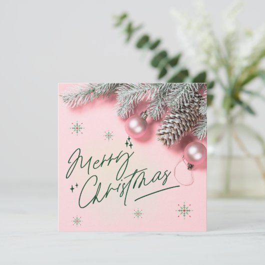 Carte de Noël rose (Debout devant)