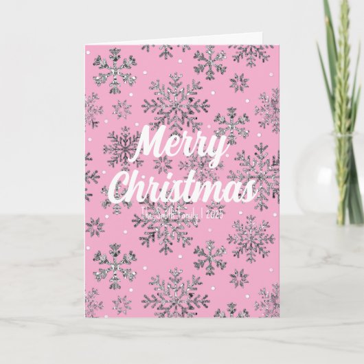 Carte de Noël rose élégante avec Snowflakes (Devant)