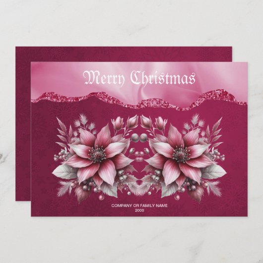 Carte de Noël Rose Floral (Devant / Derrière)