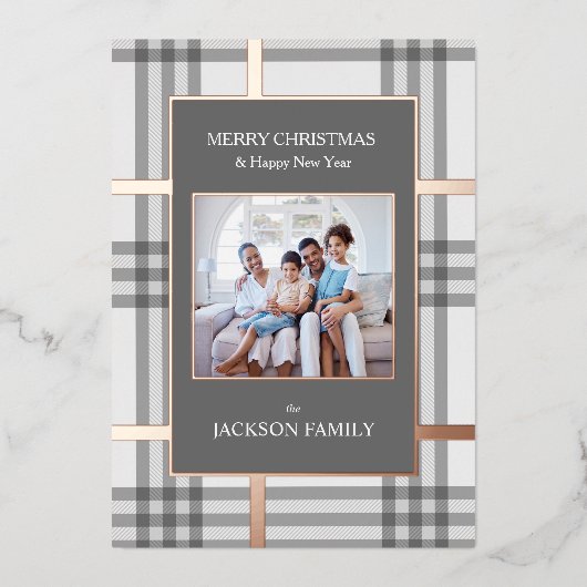 Carte de Noël rose Gold Foil Plaid (Recto)