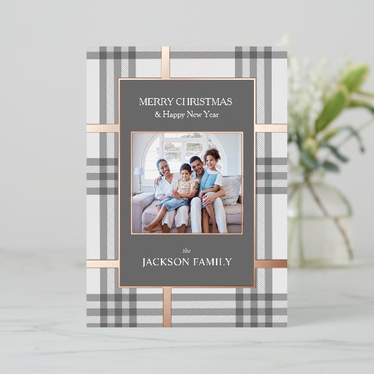 Carte de Noël rose Gold Foil Plaid (Debout devant)