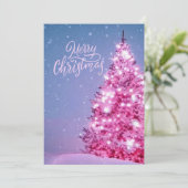 Carte de Noël rose joyeux arbre de Noël (Debout devant)