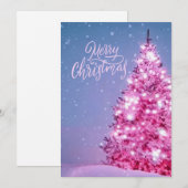 Carte de Noël rose joyeux arbre de Noël (Devant / Derrière)