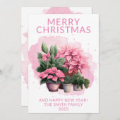 Carte de Noël rose Poinsettia (Devant / Derrière)