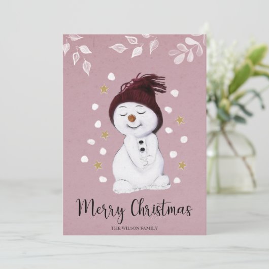 Carte de Noël Rose Snowman (Debout devant)