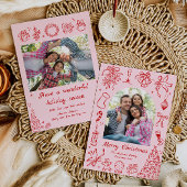 Carte de Noël rose tendance Doodle Carte de vacanc