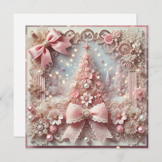 Carte de Noël rose thème (Devant / Derrière)
