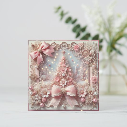 Carte de Noël rose thème (Debout devant)