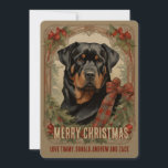Carte de Noël Rottweiler Chien Vintage<br><div class="desc">Une carte de Noël de style vintage avec un chien de rottweiler. Aimé par tous les "rottweilers" qui ont au moins un humain dans la famille. Le texte avant "de",  le texte arrière du message et l'image arrière peuvent être personnalisés ou laissés tel quel.</div>
