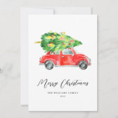 Carte de Noël rouge avec voiture (Devant)