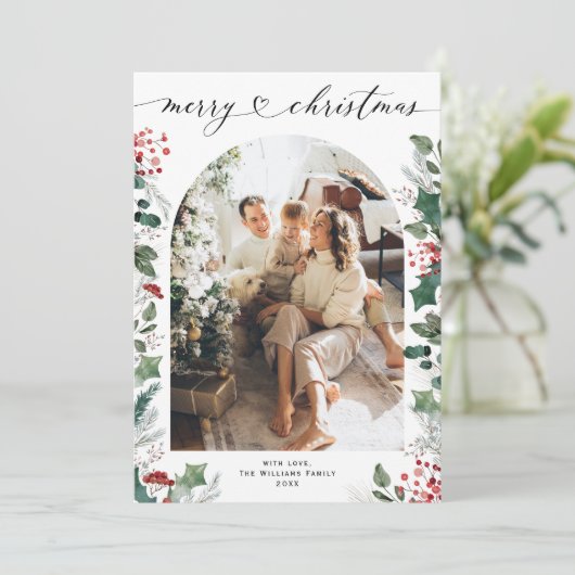 Carte de Noël rouge en forme d'arc moderne (Debout devant)