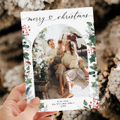 Carte de Noël rouge en forme d'arc moderne