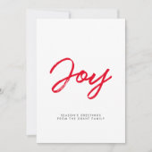 Carte de Noël rouge et blanc moderne Joie (Devant)