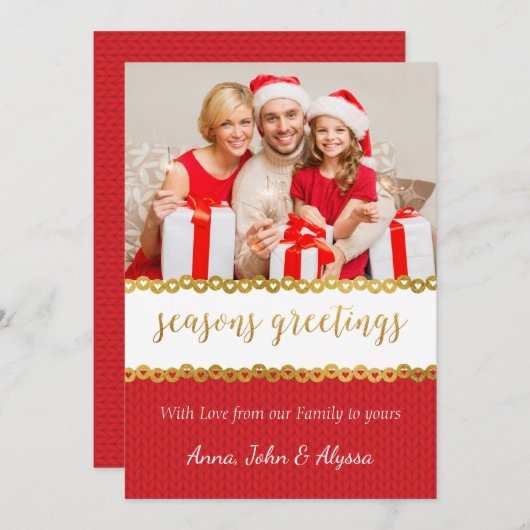 Carte de Noël rouge et or (Devant / Derrière)