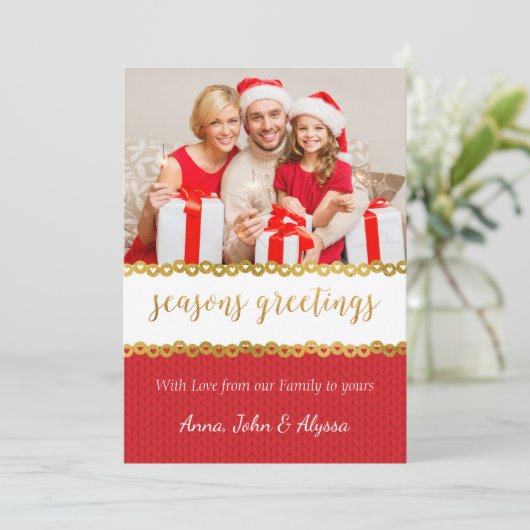 Carte de Noël rouge et or (Debout devant)