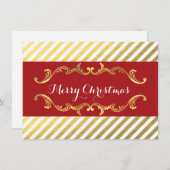 Carte de Noël rouge et or rayé (Devant / Derrière)