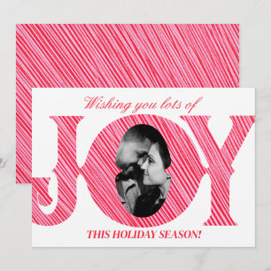 Carte de Noël rouge et rose à rayures JOYEUX photo