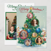 Carte de Noël rouge et verte avec ornements arboré (Devant / Derrière)