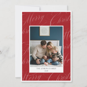 Carte de Noël Rouge Famille Deux Photos avec Texte